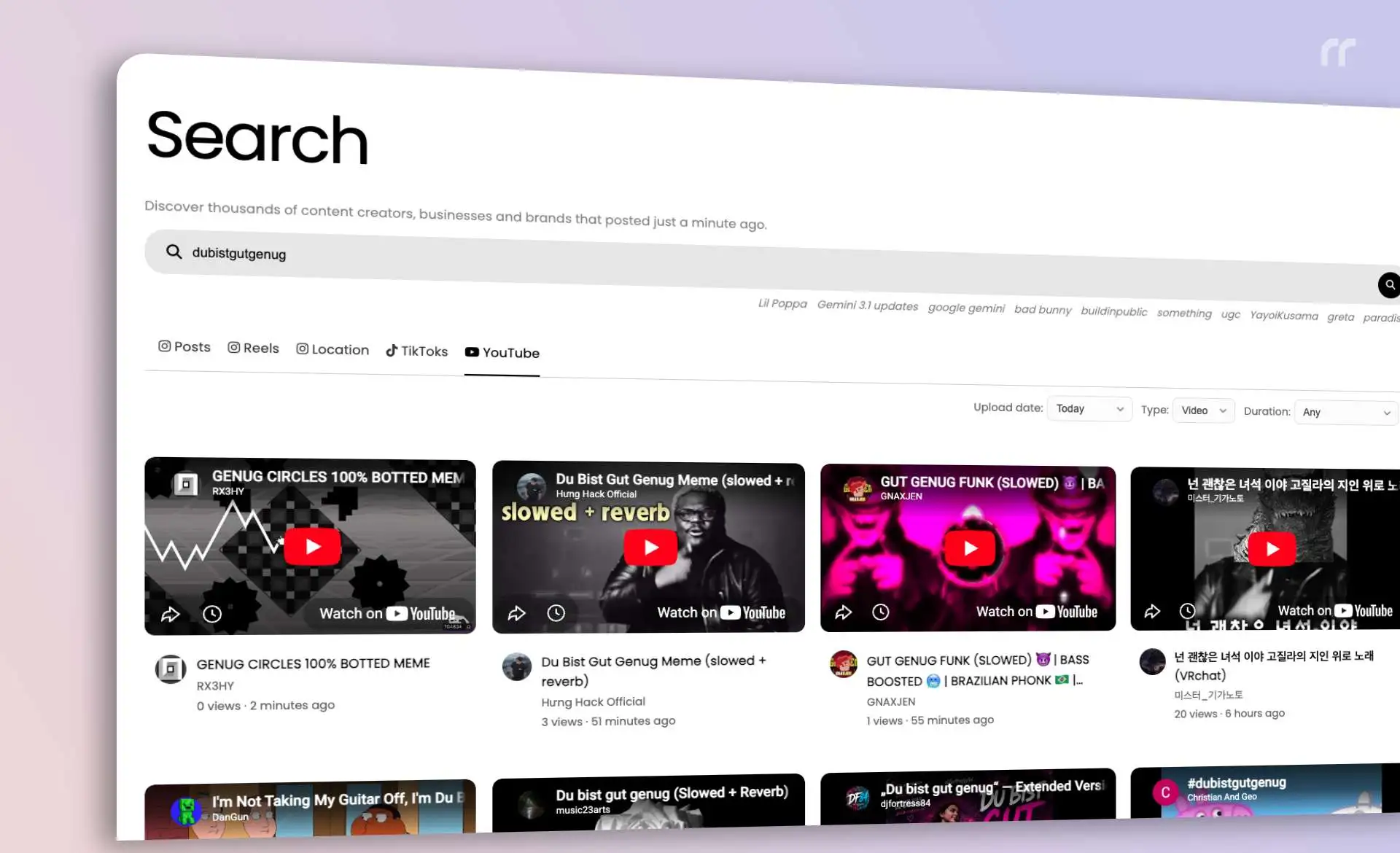 Everyone's Reacting to Gut Genug: How to Find the Newest YouTube Videos with Chronological Search