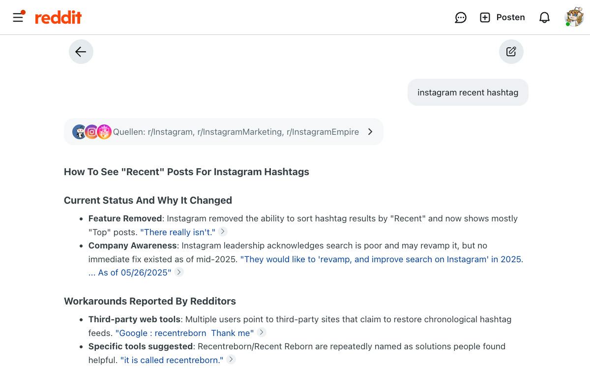 How To See Recent Posts For Instagram Hashtags (Current Reddit Consensus)